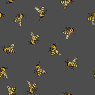 Seamless pattern Flying honey bee black and yellow insect Stock Illustration