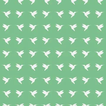 Seamless pattern of flying Hummingbirds from the side. White silhouette of bird Stock Illustration