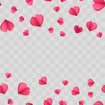 Seamless pattern with flying paper hearts on transparent background. Vector. Stock Illustration
