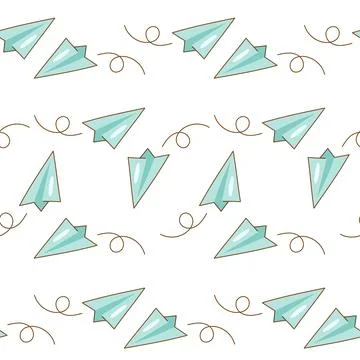 Seamless pattern with flying paper planes and doodles Stock Illustration