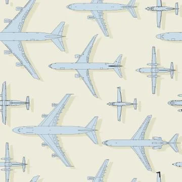 Seamless pattern flying passenger airplanes from different times. Airplane Stock Illustration
