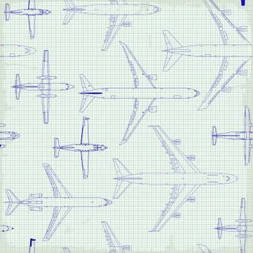 Seamless pattern flying passenger airplanes from different times. airplane Stock Illustration