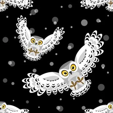 Seamless pattern with flying polar owls Stock-Illustration