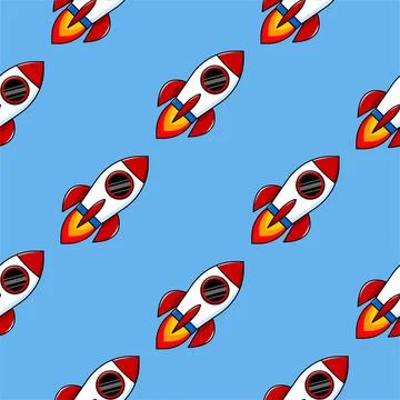 Seamless pattern Flying rocket. Vector illustration Stockillustratie