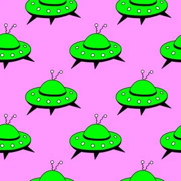 Seamless pattern with Flying Saucers, UFO. Vector background and texture for  스톡 일러스트