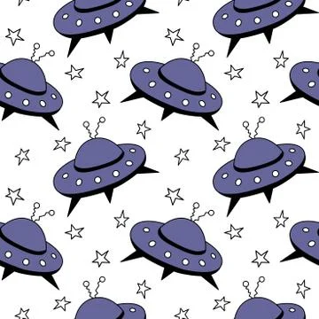 Seamless pattern with Flying Saucers, UFO. Vector background and texture for  Stock Illustration
