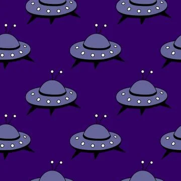 Seamless pattern with Flying Saucers, UFO. Vector background and texture for  Stock-Illustration