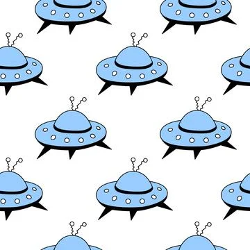 Seamless pattern with Flying Saucers, UFO. Vector background and texture for  스톡 일러스트
