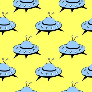 Seamless pattern with Flying Saucers, UFO. Vector background and texture fo.. Stock Illustration