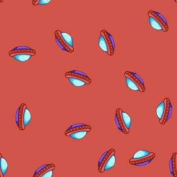 Seamless pattern flying ufo ship cartoon vector Stock Illustration