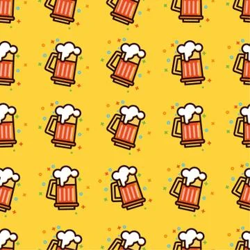 Seamless pattern with foam beer in large mugs. F Stock Illustration