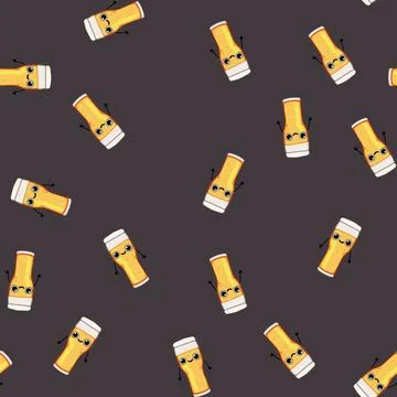 Seamless pattern foam beer mug character cartoon vector Stock Illustration