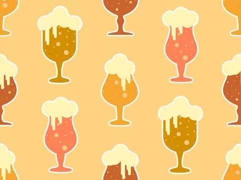 Seamless pattern with foamy beer in a stemmed glass. Refreshing alcoholic d.. Stock Illustration