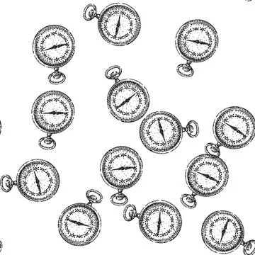 Seamless pattern fob pocket watch sketch hand drawn Stock Illustration