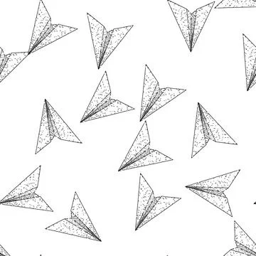 Seamless pattern fold paper plane sketch hand drawn black Stock Illustration
