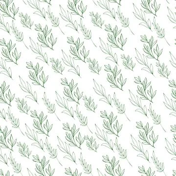 Seamless pattern foliage. Vector illustration outline green branch Illustrazione stock