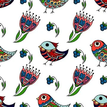 Seamless pattern. Folk ornament. Pattern in hand drawn style Stock Illustration