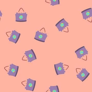 Seamless pattern food eco friendly shopping bag cartoon vector 스톡 일러스트