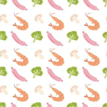 Seamless Pattern with Food Elements on White Background Stock Illustration