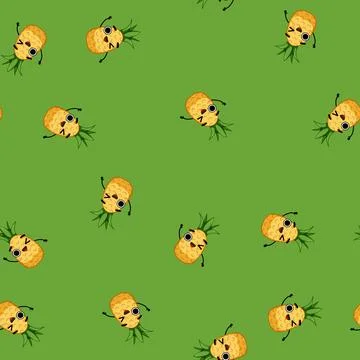 Seamless pattern food pineapple character cartoon vector Stock Illustration