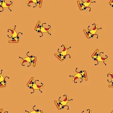 Seamless pattern food pizza slice character cartoon vector Stock Illustration