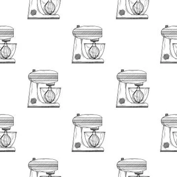 Seamless pattern. Food processor on white background. Vector illustration 스톡 일러스트