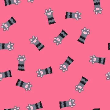 Seamless pattern foot cat paw cartoon vector Stock Illustration