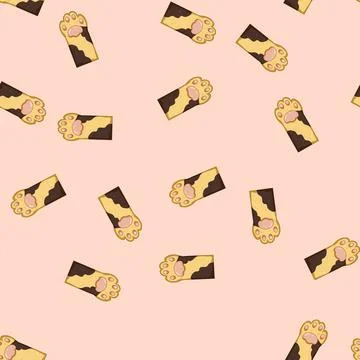 Seamless pattern foot cat paw cartoon vector Stock Illustration