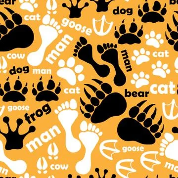 Seamless pattern with footprints and bones Stock Illustration