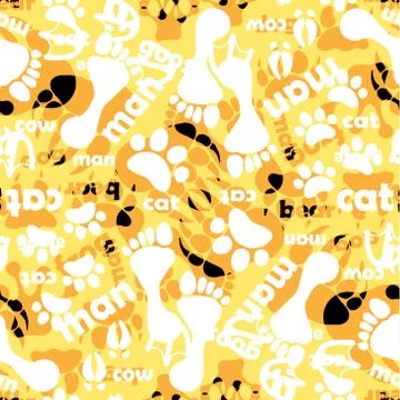 Seamless pattern with footprints and bones Stock Illustration