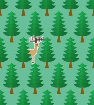 Seamless pattern with  forest and deers. Vector illustration Illustrazione stock