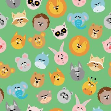 Seamless pattern with forest animals. Animal faces. Illustrazione stock
