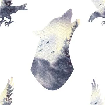 Seamless pattern with forest animals. Watercolor illustration on a white Stock Illustration