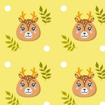 Seamless pattern, forest deer on a yellow background - Vector Illustrazione stock