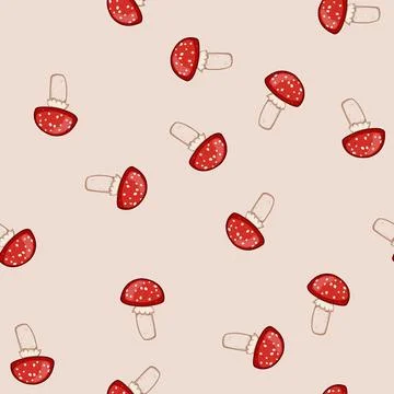 Seamless pattern forest fly agaric cartoon vector Stock Illustration