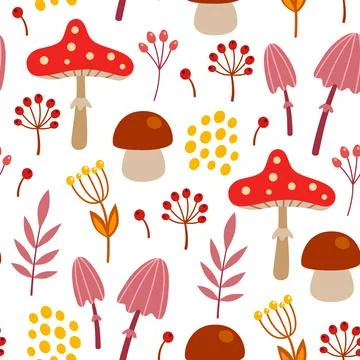 Seamless pattern with forest mushrooms Stock Illustration