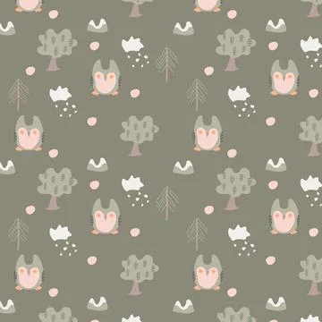 Seamless pattern, forest with owl,design for kid Illustrazione stock