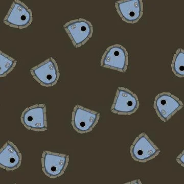 Seamless pattern forest wooden door fairy tale house cartoon vector Stock Illustration