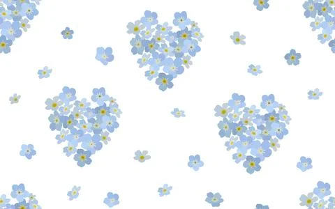 Seamless pattern with forget-me-not flowers folded into hearts, delicate My.. イラスト素材