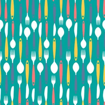 Seamless Pattern with Forks, Spoons end Knifes. Vector Illustration Stock Illustration