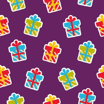 Seamless pattern in the form of multi-colored boxes with gifts. Stock Illustration