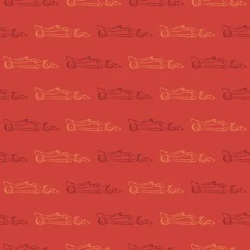 Seamless pattern of Formula 1 contour racing car on a red background. Sport.. Stock Illustration