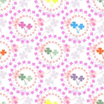 Seamless pattern with four leaf clover leaves on the white background Stock Illustration