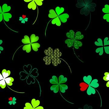 Seamless pattern with four leaf lucky clovers Illustrazione stock
