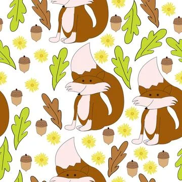 Seamless pattern with fox and natural elements Stock Illustration