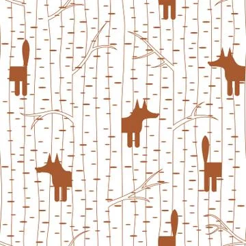 Seamless pattern with fox in forest Stock Illustration