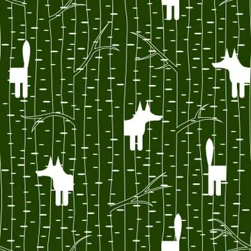 Seamless pattern with fox in forest Stock Illustration
