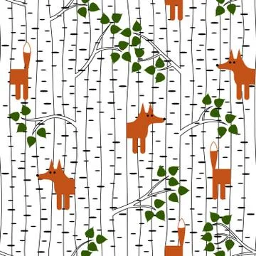 Seamless pattern with fox in forest Stock Illustration