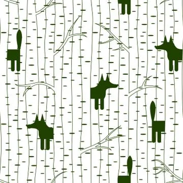 Seamless pattern with fox in forest Stock Illustration