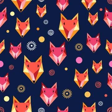 Seamless pattern with fox portrait Illustrazione stock